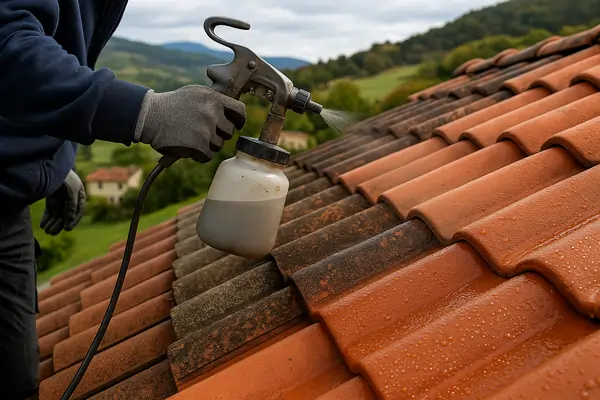Application d'hydrofuge incolore sur tuiles