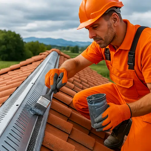 Pose de closoir ventilé en aluminium sur faîtage de toiture avec application de résine DIP