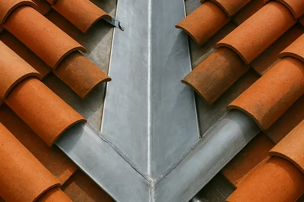 Noues en zinc neuves installées entre deux pans de toiture